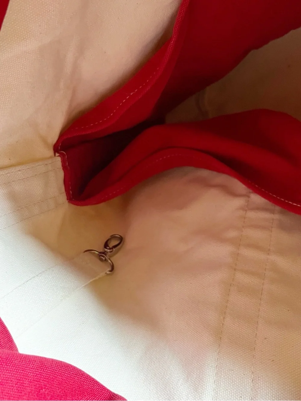 Lands End X-Large Christmas Tree Canvas Tote Cream & Red
